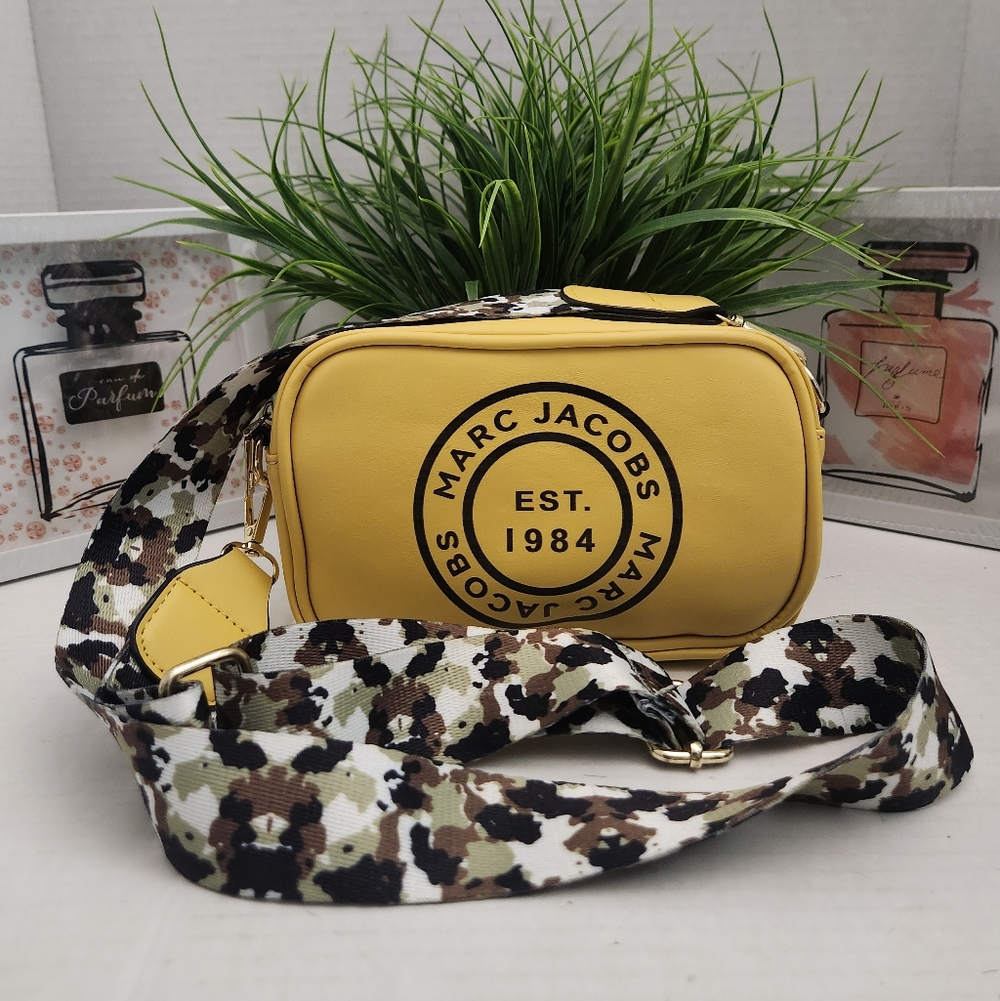 Marc Jacobs Bag Yellow Snapshot Purse W/Camouflage Strap Crossbody Handbag